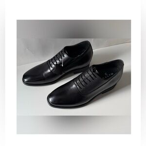 CALTO Men's Oxford 100% Leather Shoes Black Lace Up Height Increasing Size 10
